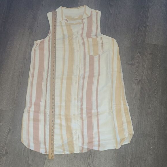 Thread & Supply Stripe Linen Dress Women's Large Orange and Cream - Picture 8 of 9